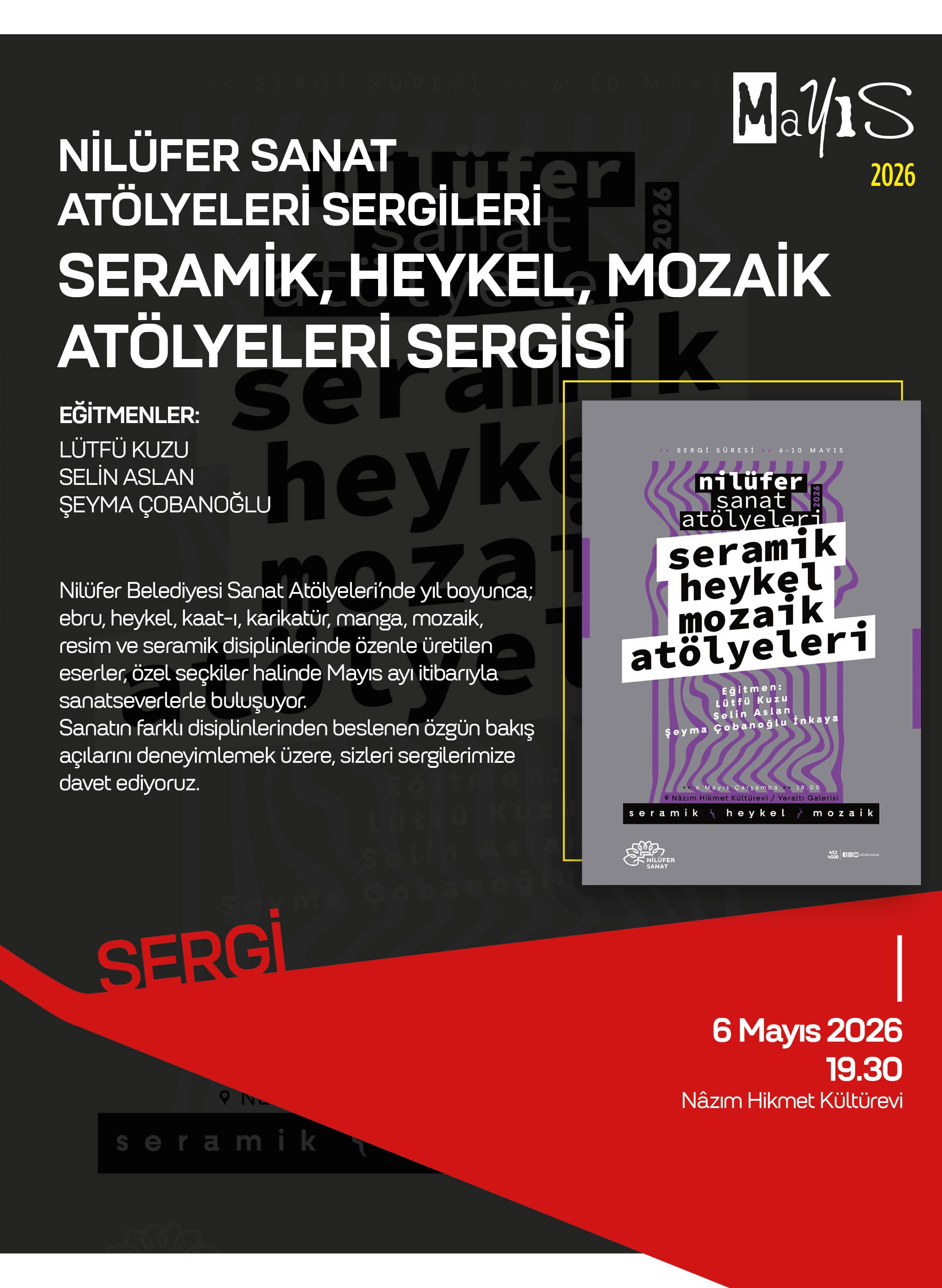 NİLÜFER SANAT ATÖLYELERİ SERGİLERİ SERAMİK, HEYKEL, MOZAİK ATÖLYELERİ SERGİSİ