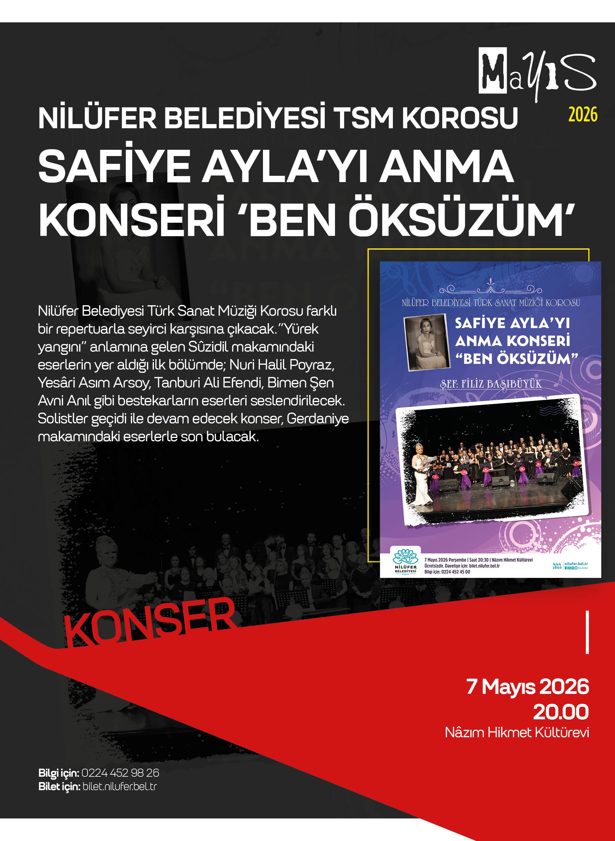 NİLÜFER BELEDİYESİ TSM KOROSU 2026 SAFİYE AYLA’YI ANMA KONSERİ ‘BEN ÖKSÜZÜM’